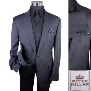 Peter Millar Suit Jacket Blazer Coat Gray Striped Sz 42L Two Button Wool Canada